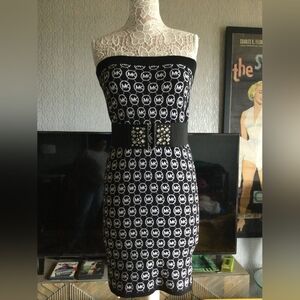 Michael Kors Monogram Strapless Dress in Black and White (Belt Not Included)